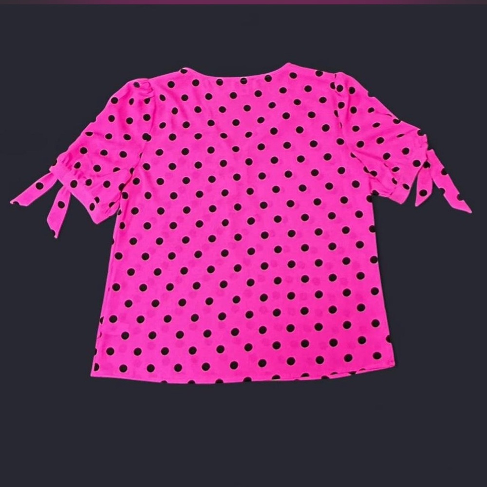CeCe Hot Pink Polka Dot Tie-Sleeve Blouse - Picture 4 of 7